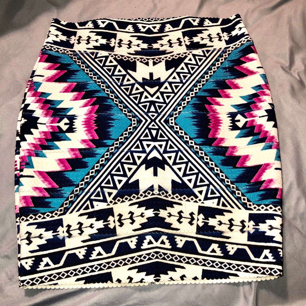 Blue and Pink Tribal Midi Skirt